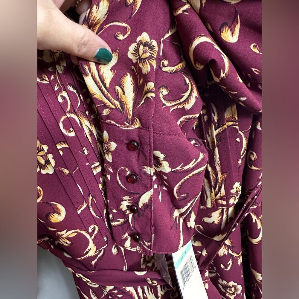 NWT Nanette Lepore Berry/Gold Print long Sleeve Dress - Picture 9 of 13